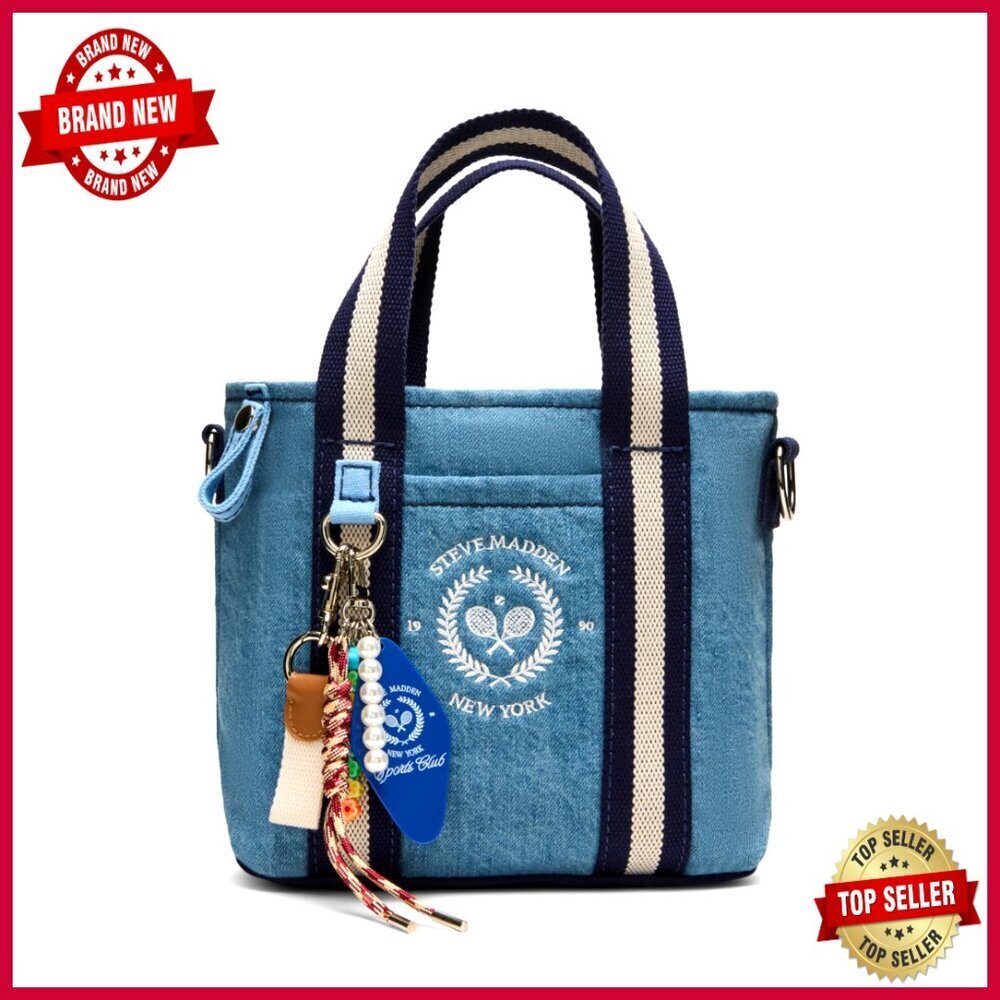 Canvas Mini Tote Crossbody Bag with Removable Strap and Charm